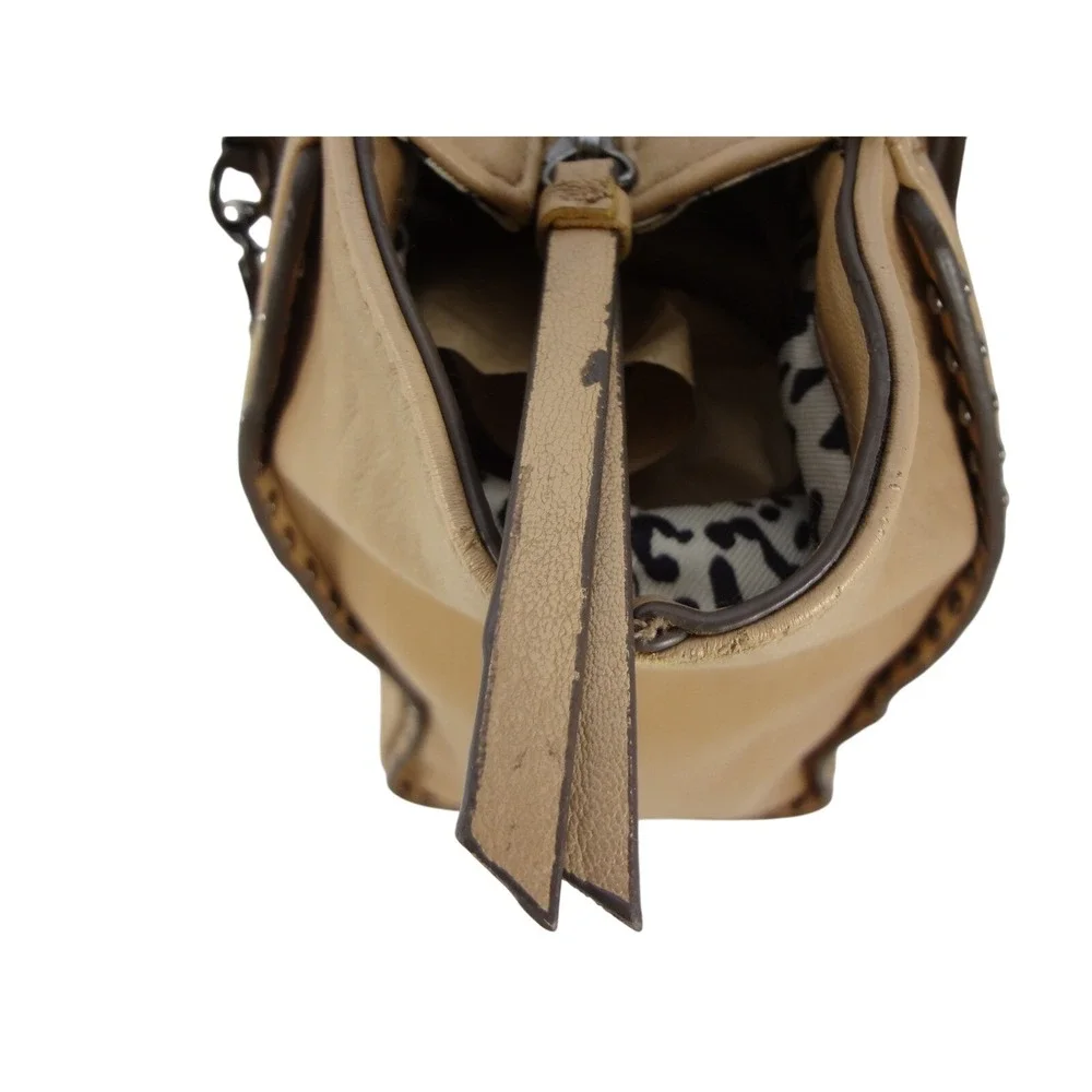 Jessica Simpson Misha Satchel Crossbody Tan Stud Trim Feather Charm Faux Leather